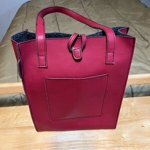 Alan Stuart Red Tote Bag with Structured Design and Top Handles